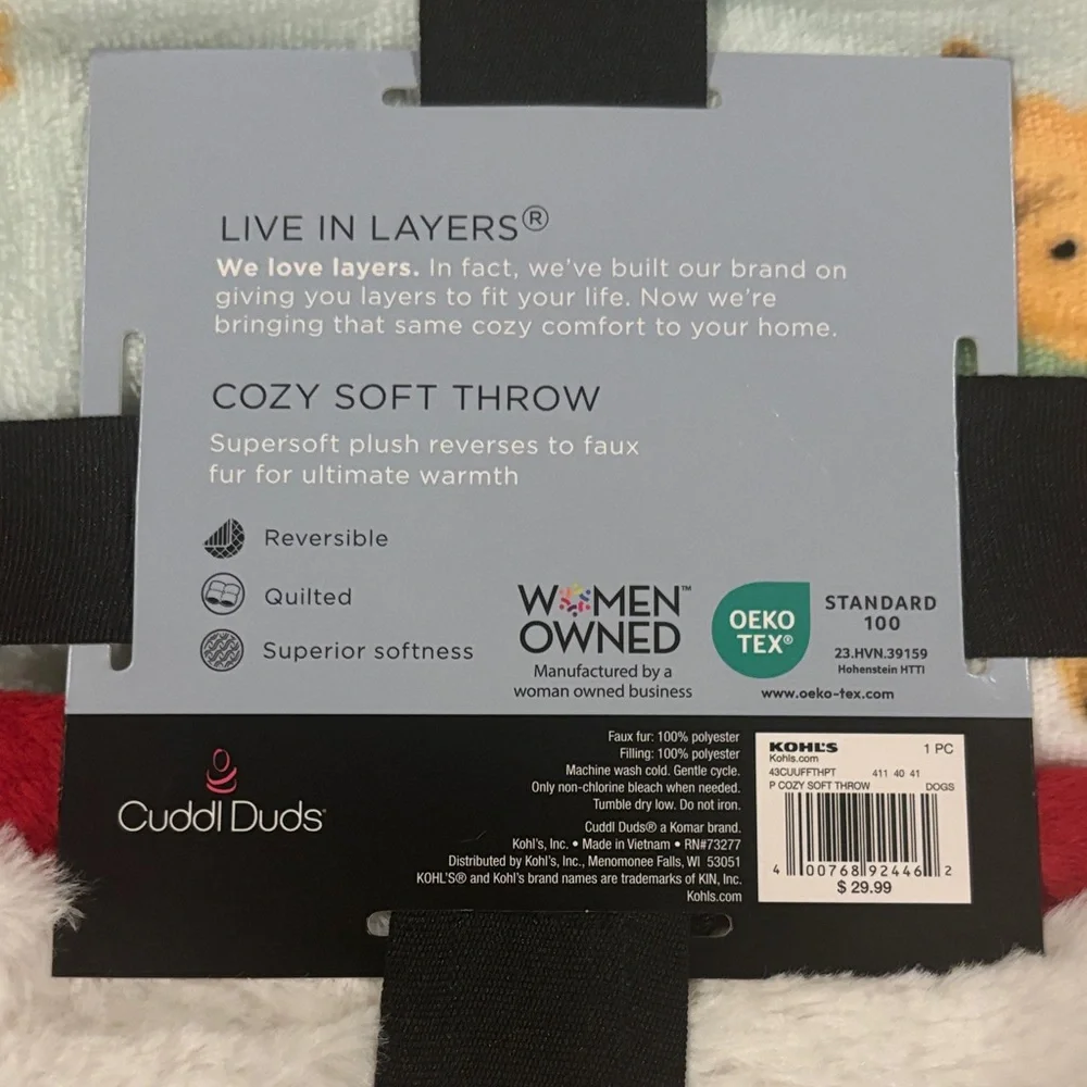 Cuddl Duds Polar Bear Throw Blanket - Red, White, Cream - Picture 4 of 5